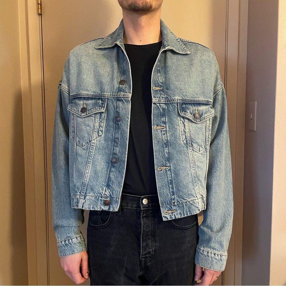 Zara Men's Light Blue Cropped Denim Jacket
